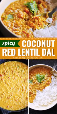 See why Spicy Coconut Red Lentil Dal is the best comfort food recipe! This warm dinner idea is made with simple ingredients and Indian spices and served with basmati rice and naan bread. Gluten free, vegan, and one pot. Try it now! Spicy Dal, Red Lentil Dahl Recipe, Lentil Dal Recipe, Dahl Recipe, Glutenfree Recipe, Lentil Dal, Healthy Indian Recipes, Red Lentils, Dal Recipe