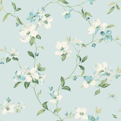 Dogwood Wallpaper in Light Blue from the Blooms Second Edition Dogwood Wallpaper, Wallpaper Edgy, Instant Connection, Vintage Style Wallpaper, Background Retro, Wallpaper Homescreen, Illustration Wallpaper, Wallpaper Retro, Wallpaper Stores