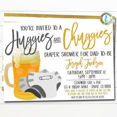 "Dad Diaper Party Baby Shower Invitation! Great invite to use for brewery and beer theme baby showers, baby sprinkles, couples showers, gender reveal parties and more! TEMPLATE FORMATTED SIZES: 5\" x 7\" (Invite) Front + Back IMPORTANT: This is a DIY self-editing digital, printable product - I do not edit this file for you. However, I do offer editing services at an extra charge, please reach out if you are interested. * Please note that you are not able to edit this file on an iPad, iPhone, or Diaper Keg Invitations, Baby Shower For Men, Diaper Party Invitations, Man Shower, Chalkboard Printables, Beer Theme, Baby Invitations, Couple Shower, Baby Sprinkle