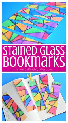 stained glass bookmarks with text overlay