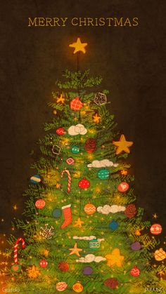 a brightly lit christmas tree with many decorations