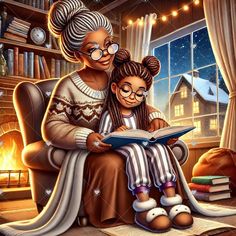 a painting of a woman reading to her daughter