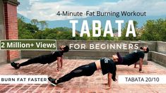 a group of people doing yoga on top of a brick floor with the words tabata for beginners above them