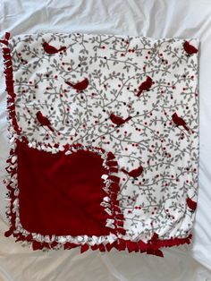 Adult Christmas Blanket- Red cardnials on dark red. Knot Blanket Fleece, Tie Knot Blanket, Winter Throw Blanket, Knot Blanket, Fleece Tie Blanket, No Sew Blankets, Tie Blanket, Fleece Tie Blankets, Tie Blankets