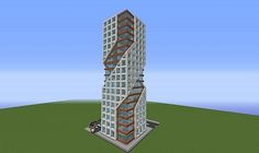 a tall building with multiple balconies on the top and bottom floors in minecraft