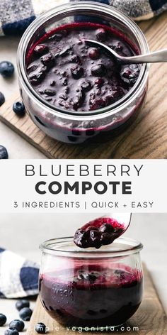 blueberry compote in a glass jar with spoon