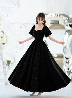 Black Velvet Short Sleeves A-line Lace-up Party Dress, Black Long Wedd – BeautyDressy Black A-line Evening Gown, Elegant Black A-line Gown, Black A-line Ball Gown For Formal Events, Formal A-line Ball Gown, Fitted A-line Evening Dress For Prom Season, Black A-line Wedding Gown, Black A-line Ball Gown For Formal Occasions, Black A-line Gown For Formal Occasions, Black A-line Evening Dress With Fitted Bodice