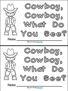 two cowboy themed bookmarks with the words cowboys, what do you see? and an image