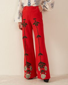 Charlie Red Bloom Pant Protea Pants, Creative Pants, Flower Pants, Silk Pant, Style Pant, 70s Style, Eclectic Fashion, Red Pants, Unique Beauty