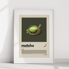 a poster with a bowl and chopsticks on it in front of a white wall