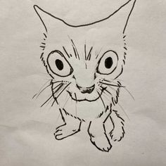 a drawing of a cat with big eyes