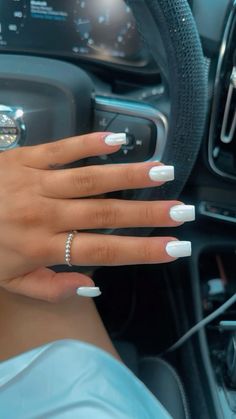 white chrome nails #nails #nailsoftheday Simple Cute White Acrylic Nails, White Acrylic Nails Chrome, Hoco Nail Ideas Square, White Crome Nails Square French Tip, Hoco Nails Acrylic Square, Short Square White Chrome Nails, Chrome White Square Nails, Simple Nails For Hoco, Winter Almond Nails Short