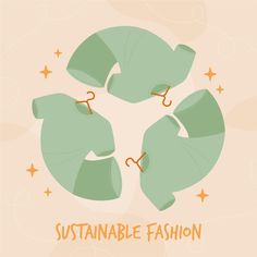 an illustration of three green leaves with the words,'sustainable fashion'written below them