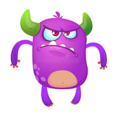 an angry purple monster with horns and big eyes