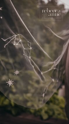 a woman wearing a veil with white stars on it and her hair blowing in the wind