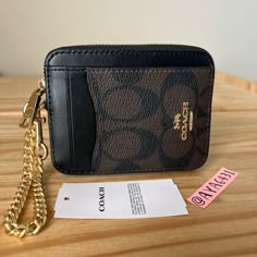 100% Authentic Brand New With Tags Comes In Original Packaging C0058 Signature Zip Card Case Brown Black And Gold Hardware 4 1/8” L X 3 1/4” H Zip Card Case Coach, Coach Zip Card Case, Black And Gold Hardware, Xoxo Jewelry, Girly Bags, Bags Coach, Fancy Bags, Coach Wallet, Cute Purses