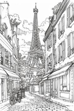 a drawing of the eiffel tower in paris