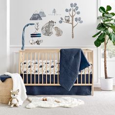 The MIlls Waffle Nursery Collection is inspired by minimalistic luxurious elegance. The 4 Piece Crib Bedding Set includes a Quilt, Fitted Sheet, Dust Ruffle and Rope Basket. The quilt features soft textured waffle knit and solid cotton back, with a fitted sheet that is white cotton with charcoal oulined forest animals. Adding minimalist luxury accents, this desgin will transform your child's room! Navy Crib Bedding, Floral Nursery Bedding, Baby Boy Bedding Sets, Baby Crib Sets, Crib Bed, Baby Crib Bedding Sets, Minimalist Luxury, Baby Crib Bedding, Nursery Room Inspiration