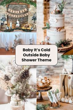 baby it's cold outside baby shower theme with pine cones and snowflakes