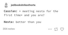 the text is written in black and white on a piece of paper that says, sebastian meeting nesta for the first time and you are?