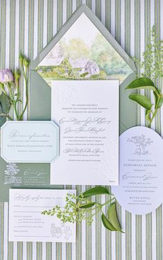 the wedding stationery was done in green and white