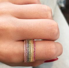 Ruby Eternity Band, Stephanie Gottlieb, Couples Ring, Diamond Stacks, Rainbow Sapphires, Natural Element, Rock Minerals, Gold Designs, Colored Stones