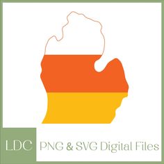 the logo for png & svg digital files, with an orange and yellow map