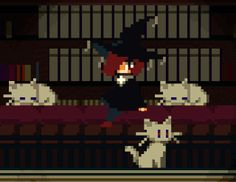 an old - school video game with cats in front of a jail cell