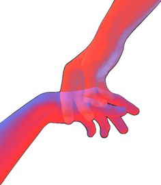 two hands touching each other with red and blue lines on the left side of them