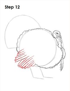 a drawing of a turkey with the words step 12 on it's back side