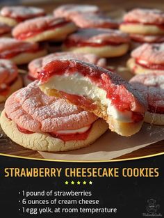 strawberry cheesecake cookies are on a plate