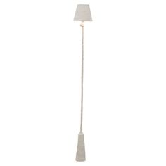 a floor lamp with a white shade on the top and one light on the bottom