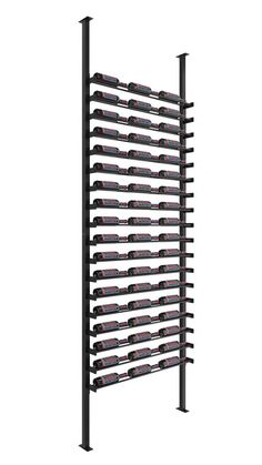 a rack with several rows of wine bottles on it