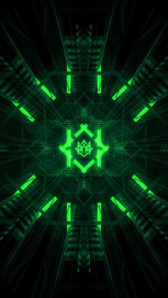 an abstract green and black background with many intersecting lines in the center, all connected together