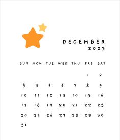 a calendar with the date for december 2013 and stars on it, as well as an orange star