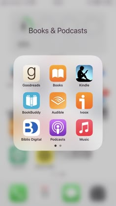 an iphone with books and podcasts on the app store's home screen, as well as other icons