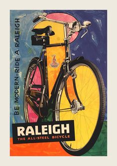 an advertisement for a bicycle is shown in this image, with the words ralleigh on it