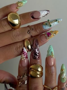 Steampunk Nails, Chrome French, Thrift Style, 3d Chrome, Boho Nails, Airbrush Nails, Vibrant Nails, Nail Art Inspo, Nails Aesthetic