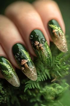 Witchy Nails, Fall Nail Art Designs, Green Nail Designs, Green Nail, Fall Nail Art, Nails And Makeup, Nail Designs Spring, Fall Nail Designs, Nail Art Inspiration