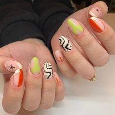 Good Vibes Nail Art, Mix Nails Designs, Eclectic Nail Designs, The Flash Nails, Avant Garde Nails, Mixed Nail Designs, Creative Nails Designs, Funky Nail Ideas, Funky Nail Art Designs