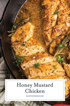 honey mustard chicken in a cast iron skillet