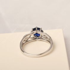 All HANDMADE ITEMS SHIP IN APPROX 8 DAYS Main Stone: Lab created sapphire Main Stone Size: cushion cut 7 mm x 7 mm Main Stone Weight: 1.61 carat Side Stone: None Height From The Ring Setting Bottom(to gemstone top): about 5.48 mm Width of Ring band Measure: gradually varied,about 2.05 to 6.10 mm Material: 925 Sterling Silver/14K White Gold/14K Yellow Gold/14k Rose Gold Engraved: Available For FreeNo more than 13 letters) Customized:Of course! Tell me what you want Includes With Order: All of my Silver Lab-created Sapphire Ring With Halo Design, Lab-created Sapphire Birthstone Ring With Prong Setting, Round Birthstone Ring With Prong Setting For Promise, Round Birthstone Ring With Halo Setting For Promise, Round Birthstone Promise Ring With Prong Setting, Formal Round Sapphire Birthstone Ring, Formal Sapphire Birthstone Ring, Sapphire Ring With Prong Setting For Promise, Round Stone, Sapphire Birthstone Ring With Prong Setting