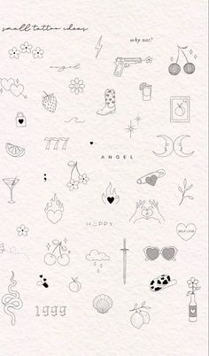 the back side of a white paper with black ink on it and various symbols in different shapes