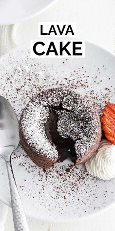 a white plate topped with a chocolate lava cake