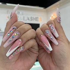 Birthday Nails With Diamonds, Bling Bling Nails, Lisa Nails, 21st Birthday Nails, Nail Designs Bling, Nails With Design, Birthday Nail Designs, Coffin Nails Ombre, Brown Acrylic Nails