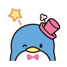 a penguin with a pink hat and bow tie