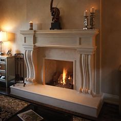 Shown in Sahara Veined Finish Cast Stone Fireplace Surround, Cast Stone Mantel, Palace Design, Stone Mantle, Cast Stone Fireplace, Tv Over Fireplace, Stone Fireplace Mantel, Fireplaces Ideas, Fireplace Mantles