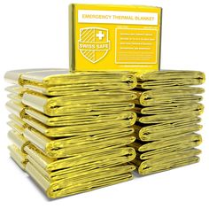 PRICES MAY VARY. Bulk mylar emergency blankets - advanced dual-sided aluminized mylar blankets in gold color. Bulk savings - our same top-performing individually wrapped blankets, in bulk savings quantities. Lightweight and durable - military-grade 12-micron aluminized polyethylene mylar, 52"x82" & 2 oz. Emergency use - designed to retain up 90% of your body heat, completely block rain, snow, moisture. Our promise: swiss safe promises customer satisfaction and our items to be free of any manufac Bug Out Bag Essentials, Survival First Aid, Emergency Blankets, Space Blanket, Camping Safety, Outdoor Survival Gear, Survival Blanket, Survival Items, Thermal Blanket