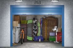 there is a garage with many items in it