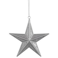 a metal star ornament hanging from a chain